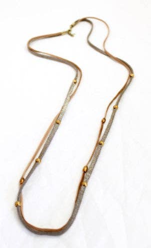 Long Leather Necklace with Metal Nuggets