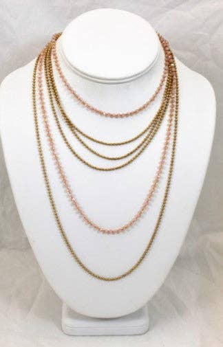 Peach Crystal and Gold Chain Long Necklace Wrap Style