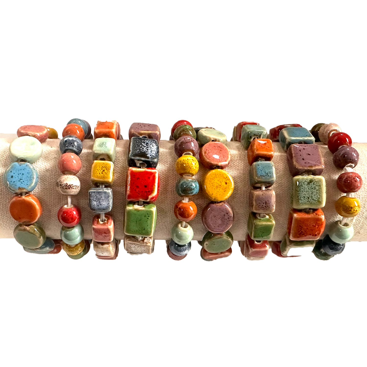 Multi-Color Clay Beaded Stretch Bracelets