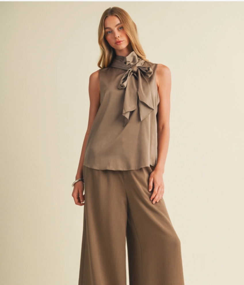 Mock Neck Bow Blouse