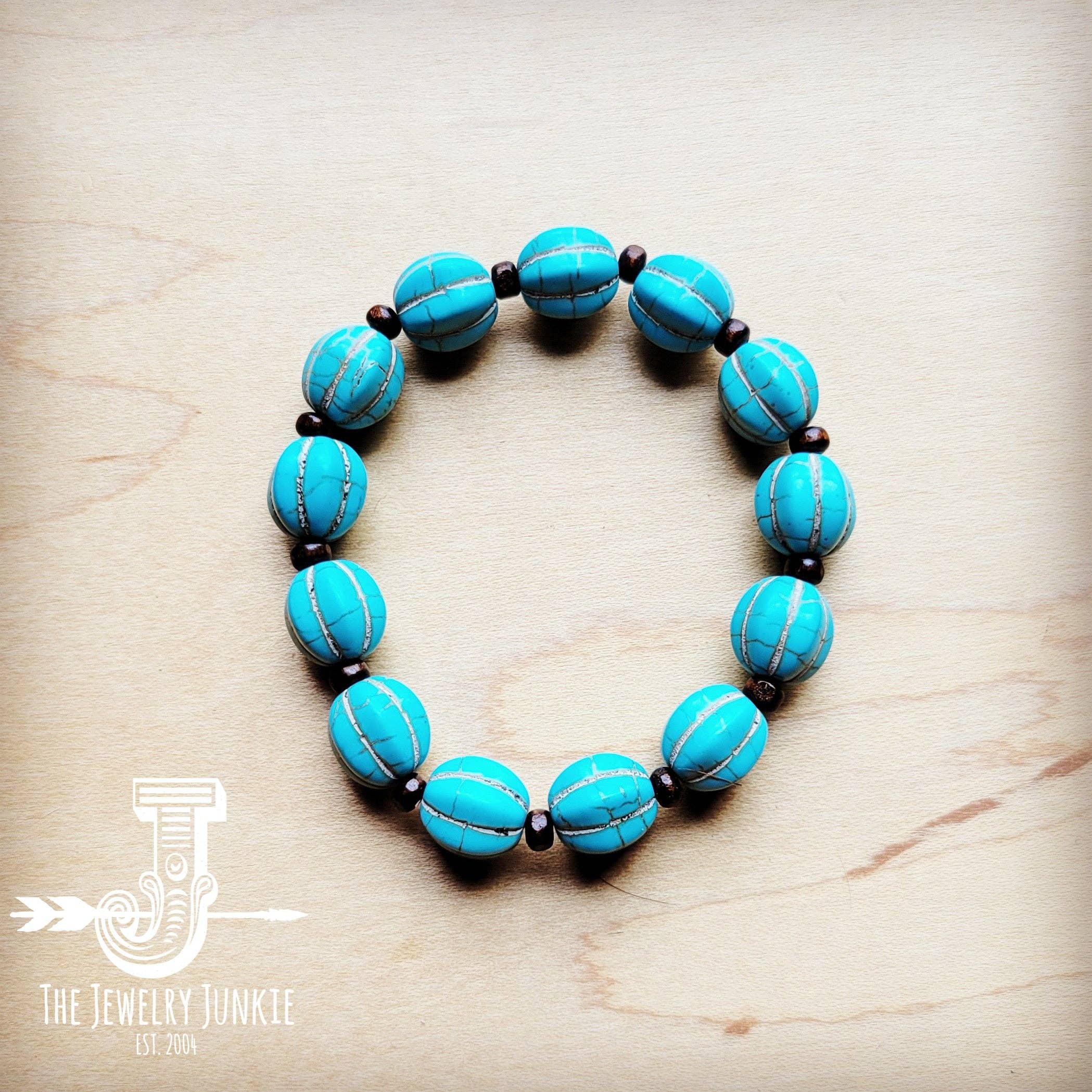 **Turquoise Blue Melon Beaded Stretch Bracelet 809g