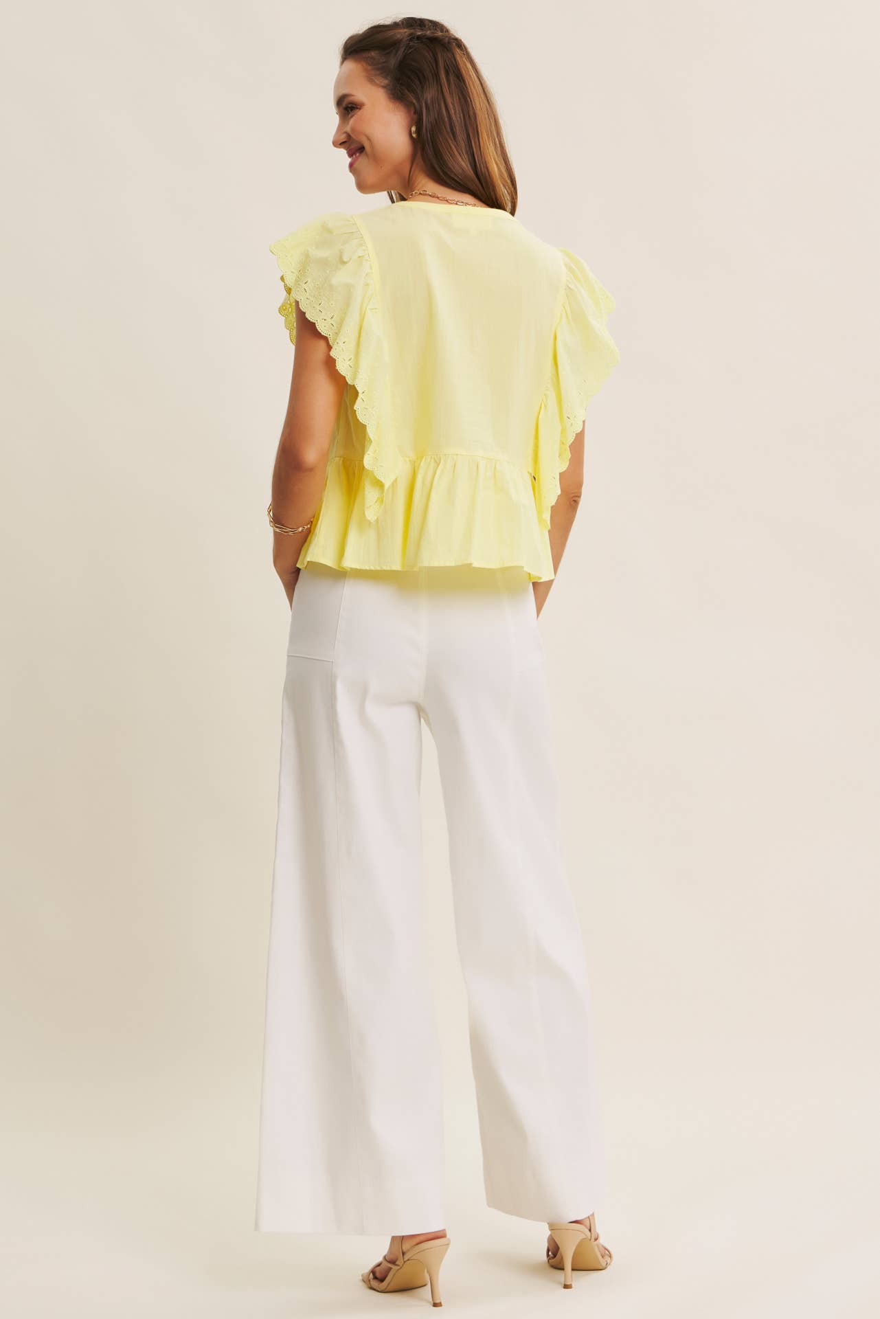STRETCHY WIDE-LEG ANKLE LENGTH PANTS