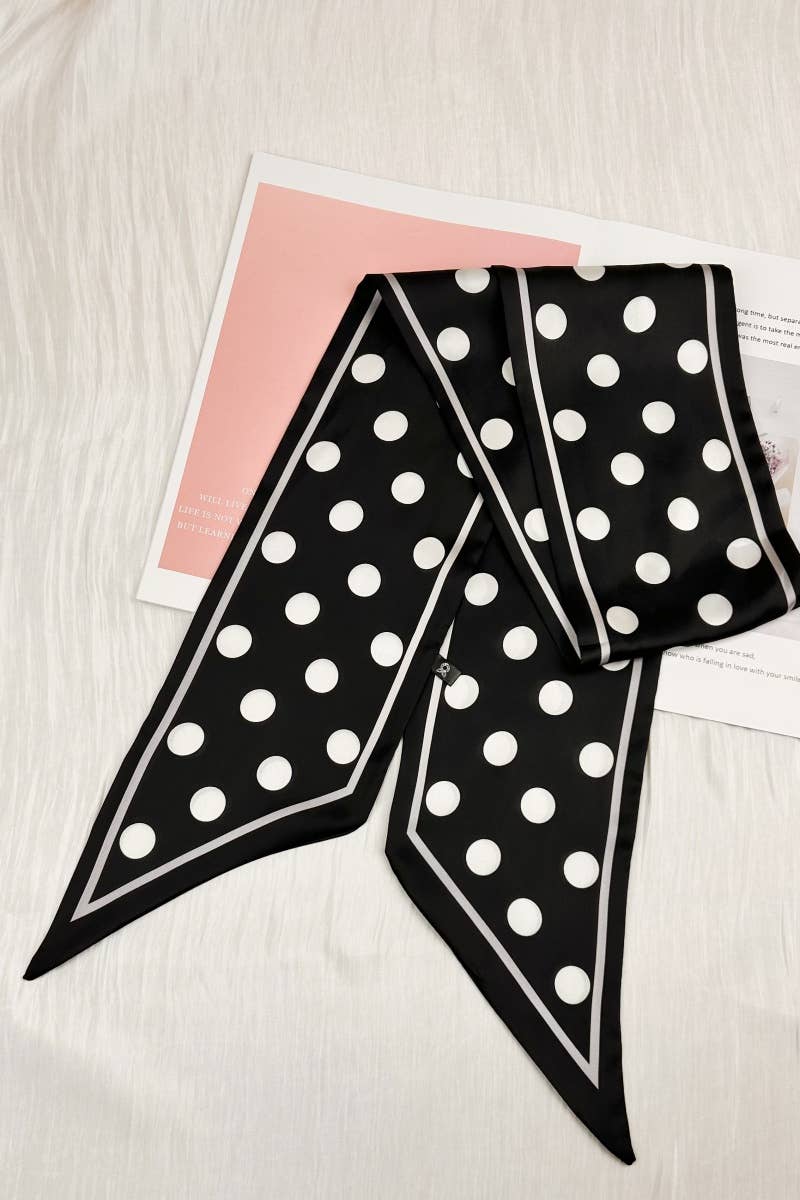 Black & White Polka Dot Satin Silky Skinny Scarf