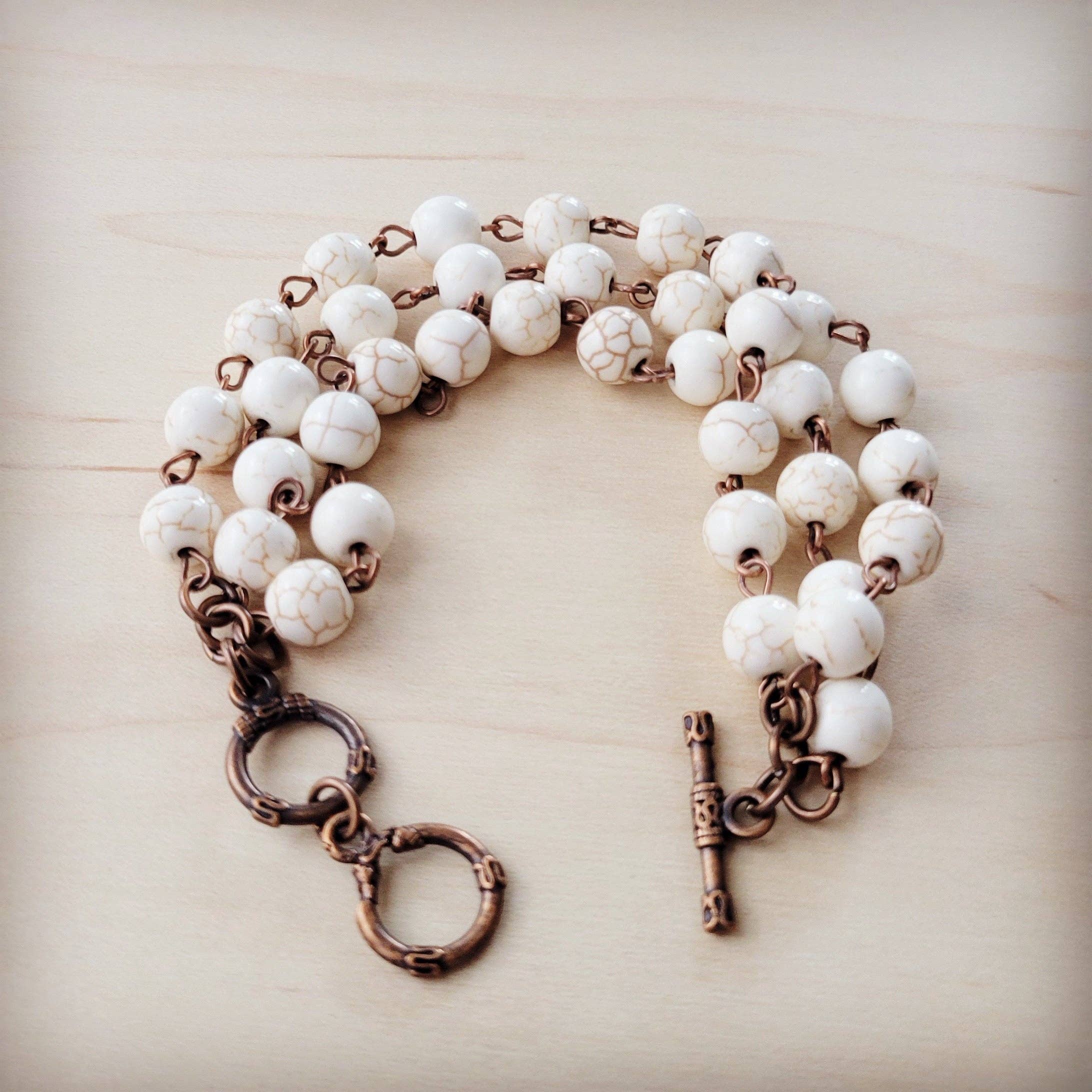 White Turquoise Triple Strand Bracelet