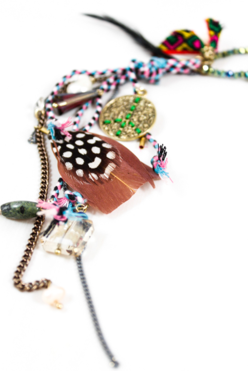 Dangle Necklace w/Charms and Feathers