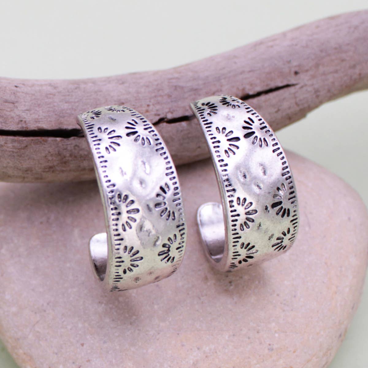 Silver Textured Hoop Earrings