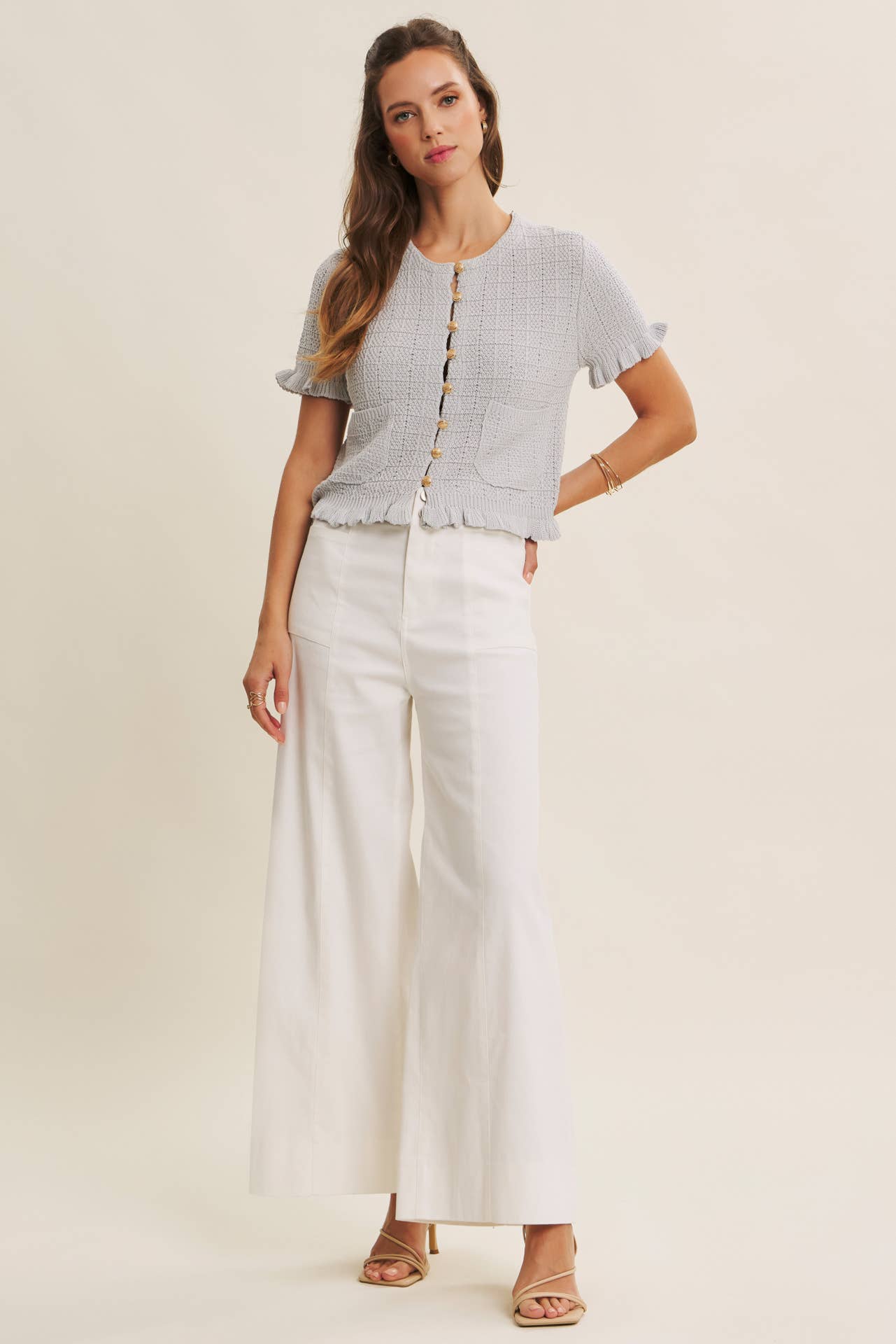 STRETCHY WIDE-LEG ANKLE LENGTH PANTS