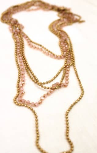 Peach Crystal and Gold Chain Long Necklace Wrap Style