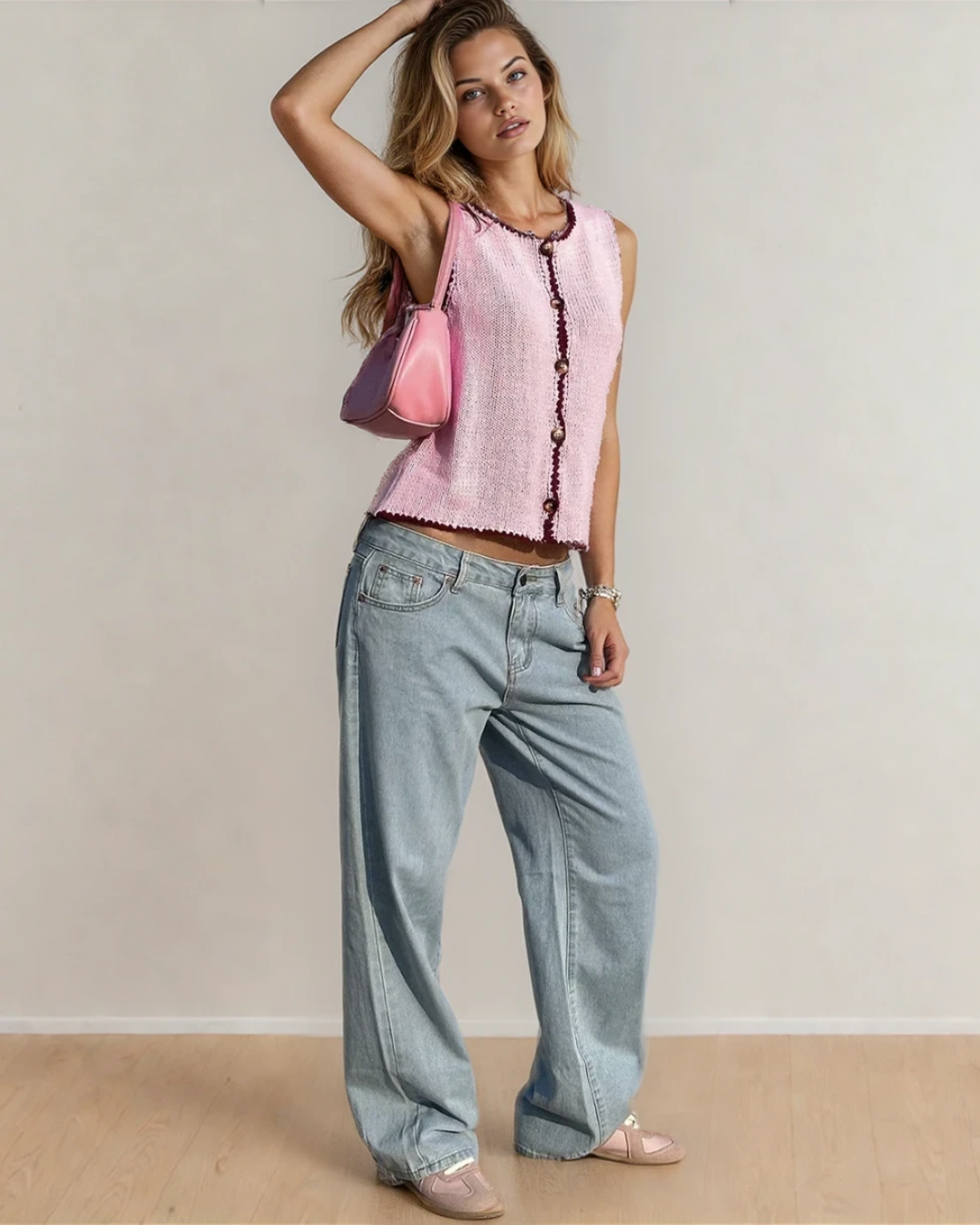 Emerson Pink Buttoned Front Sweater Vest