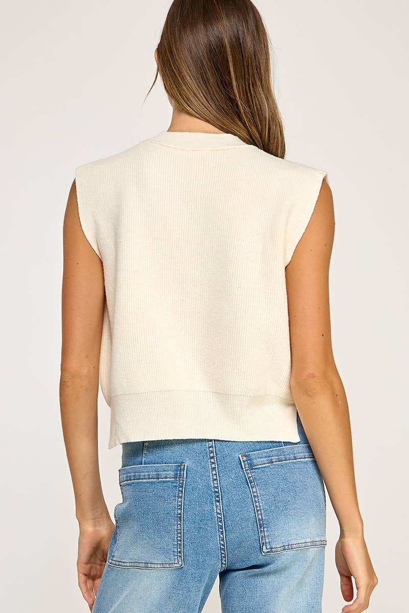 RIBBED SLEEVELESS KNIT TOP