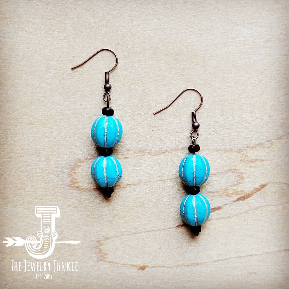 **Blue Turquoise Melon Bead Earrings