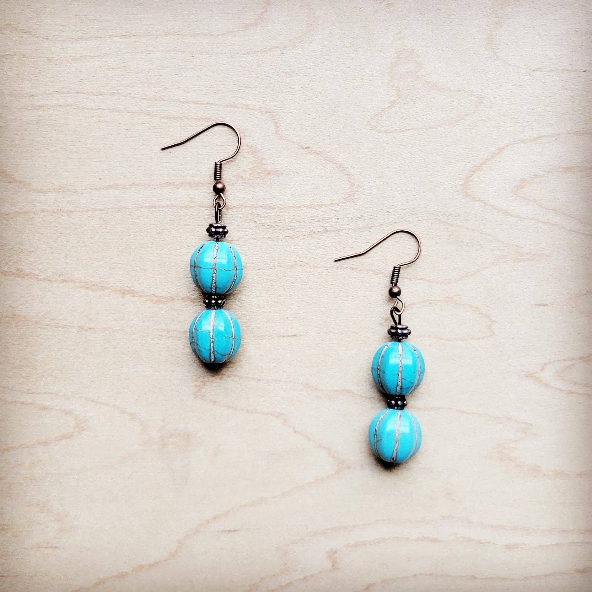 **Blue Turquoise Melon Bead Earrings