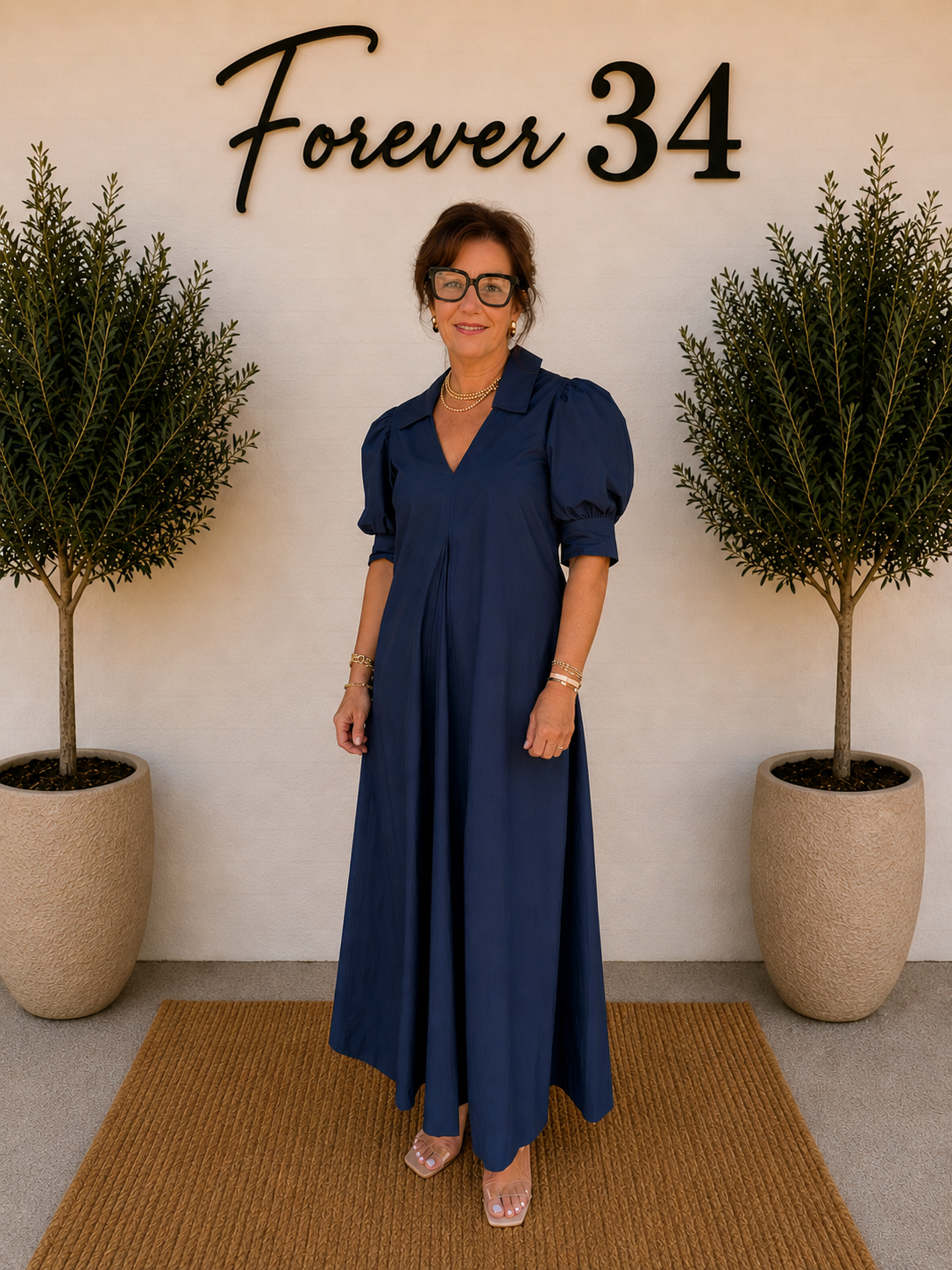 V-NECK PLEATED A-LINE DRESS