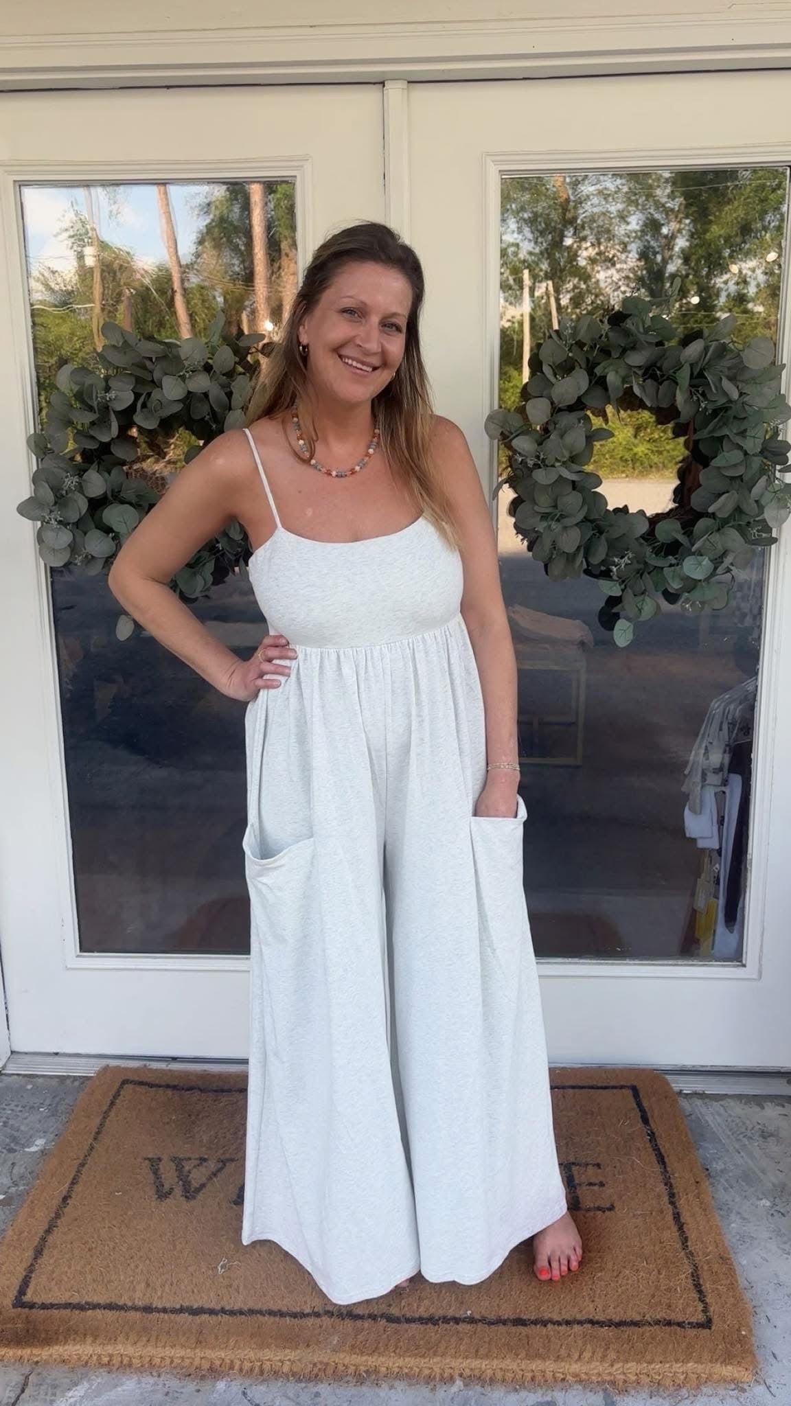 STRAPPY EMPIRE-WAIST WIDE-LEG JUMPSUIT