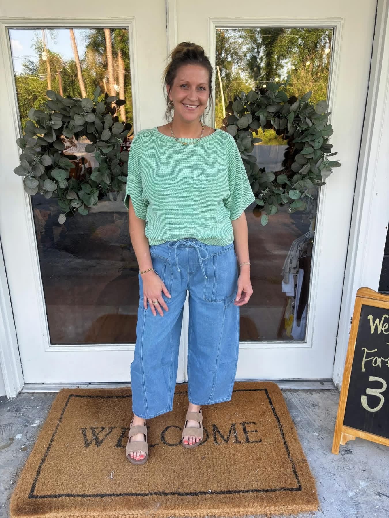 SHORT DOLMAN SLEEVES WASHED KNIT TOP