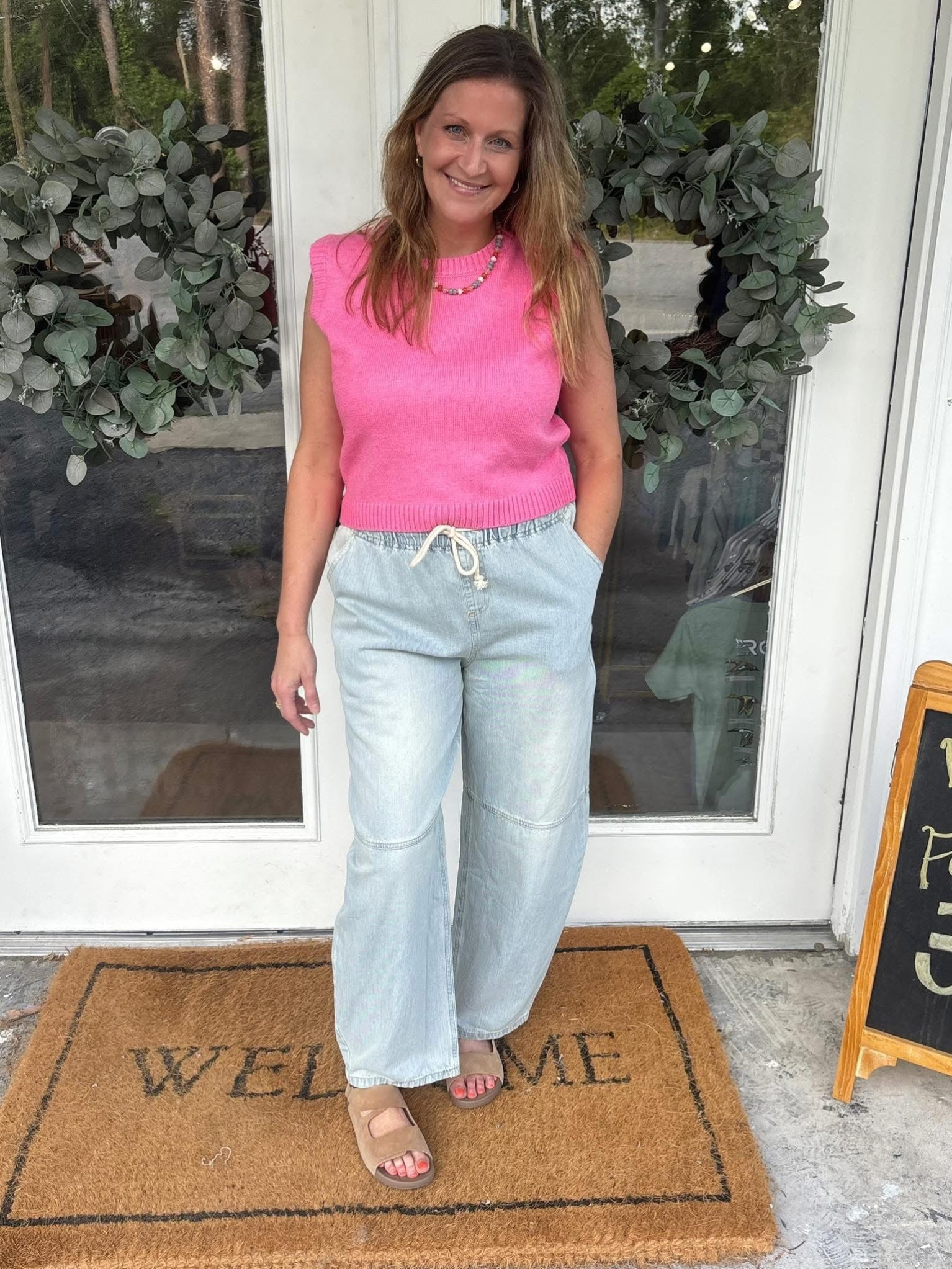 Drawstring Waist Seamed Wide-Leg Pants