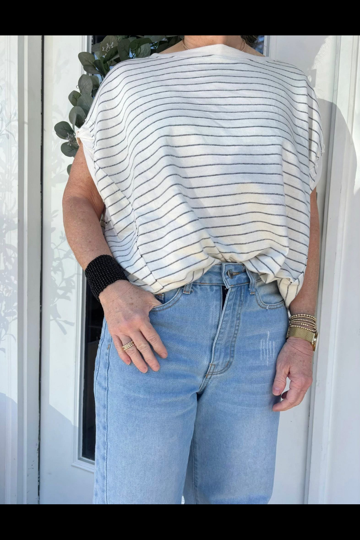 Striped Jersey Round Neck Top