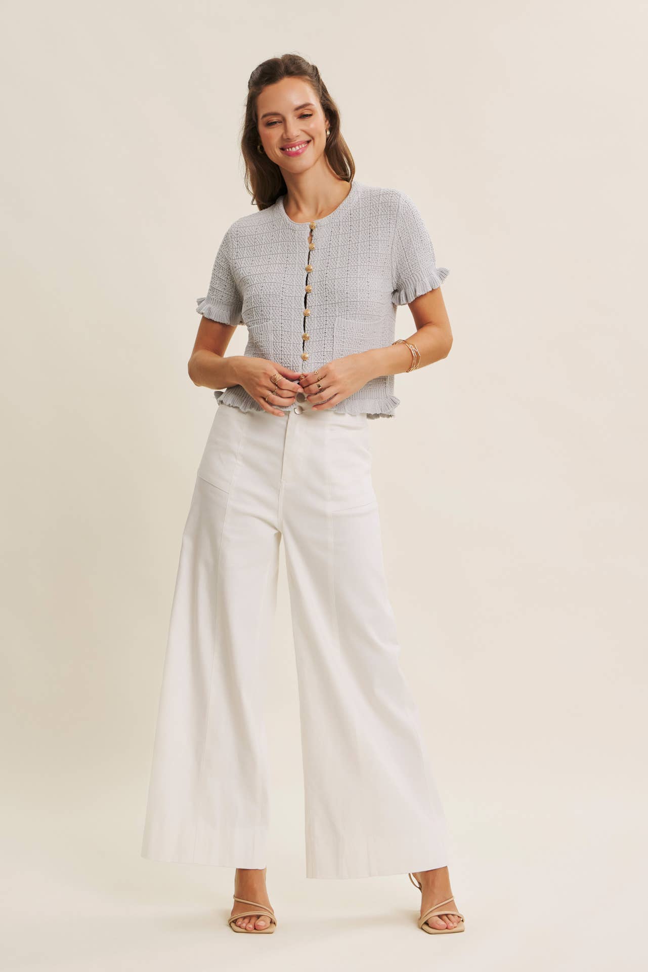 STRETCHY WIDE-LEG ANKLE LENGTH PANTS