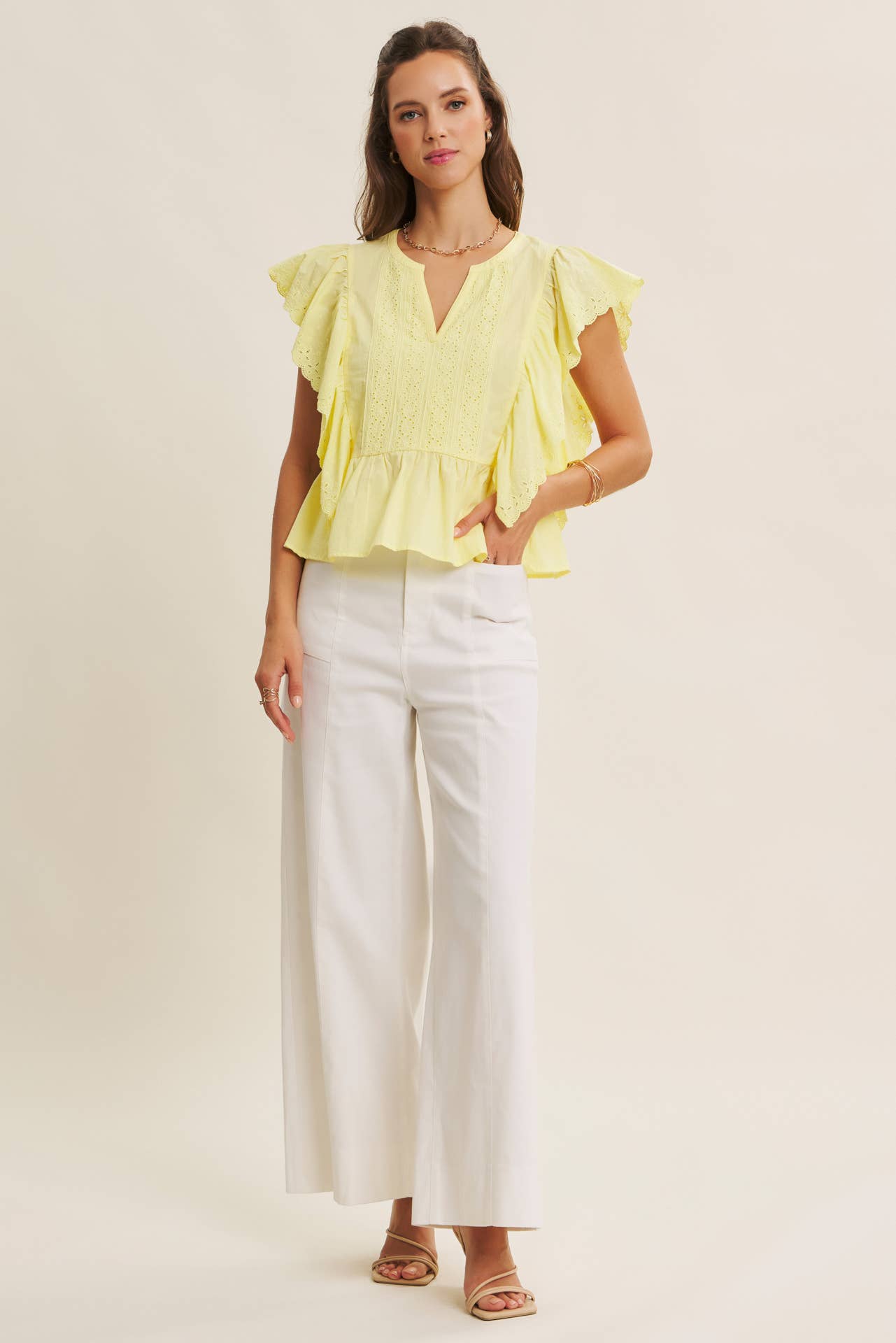 STRETCHY WIDE-LEG ANKLE LENGTH PANTS