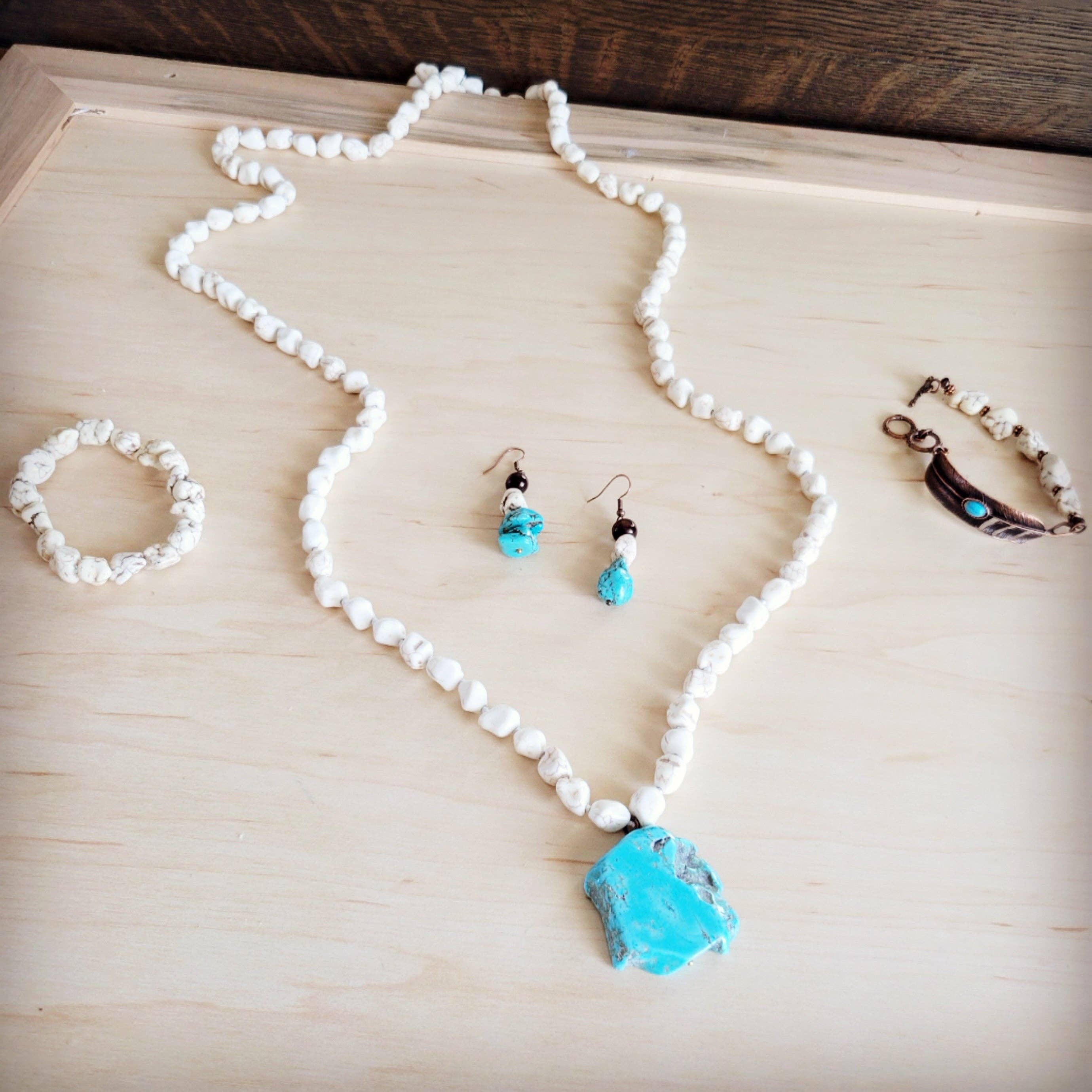 White and Blue Turquoise w/ Wood Drop Earrings 200be
