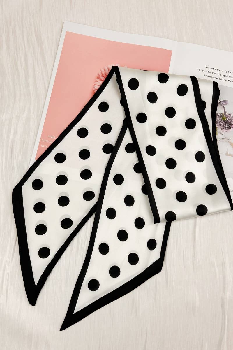 Black & White Polka Dot Satin Silky Skinny Scarf