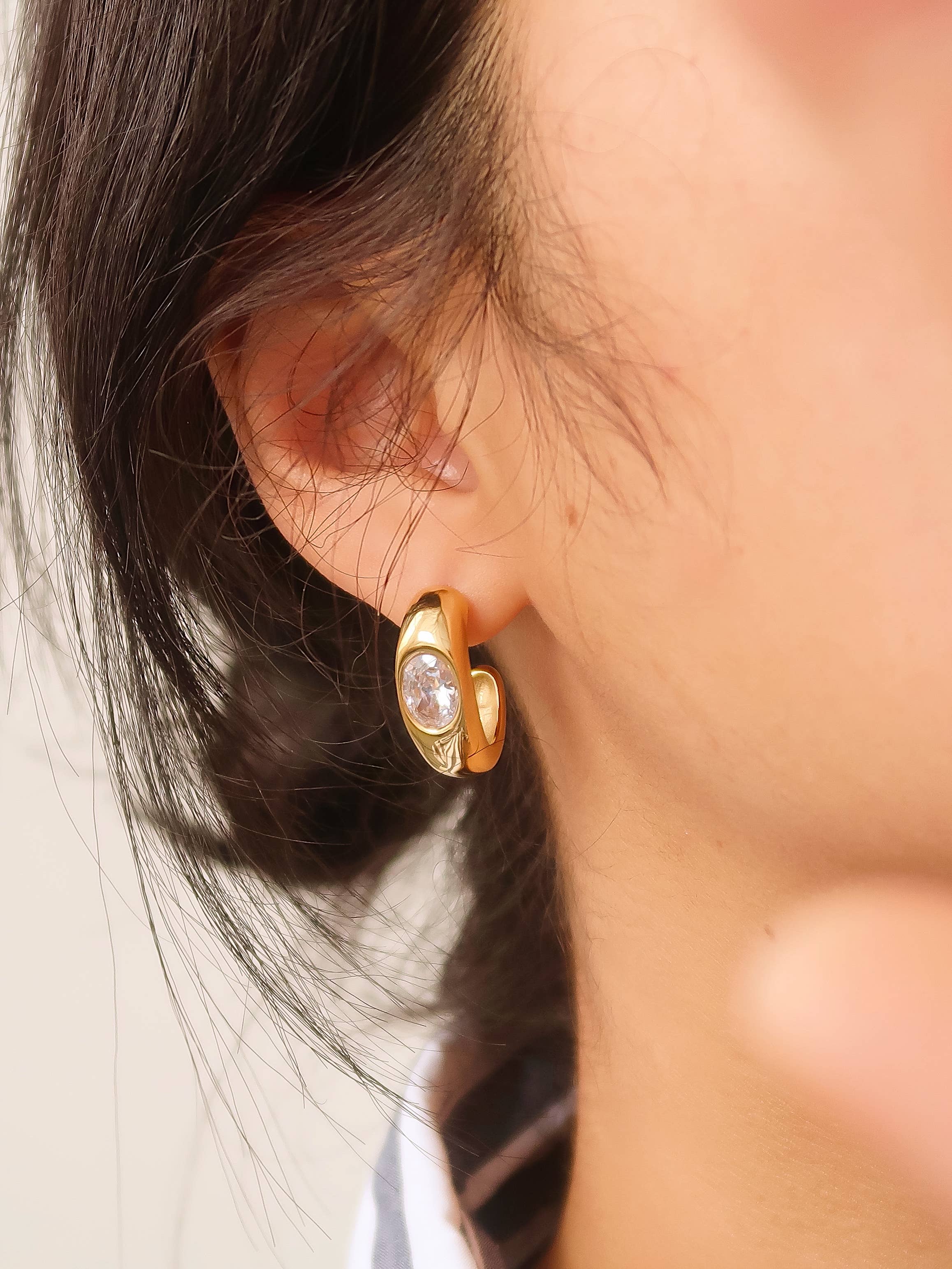 18K Gold Non-Tarnish CZ Hoop Earring