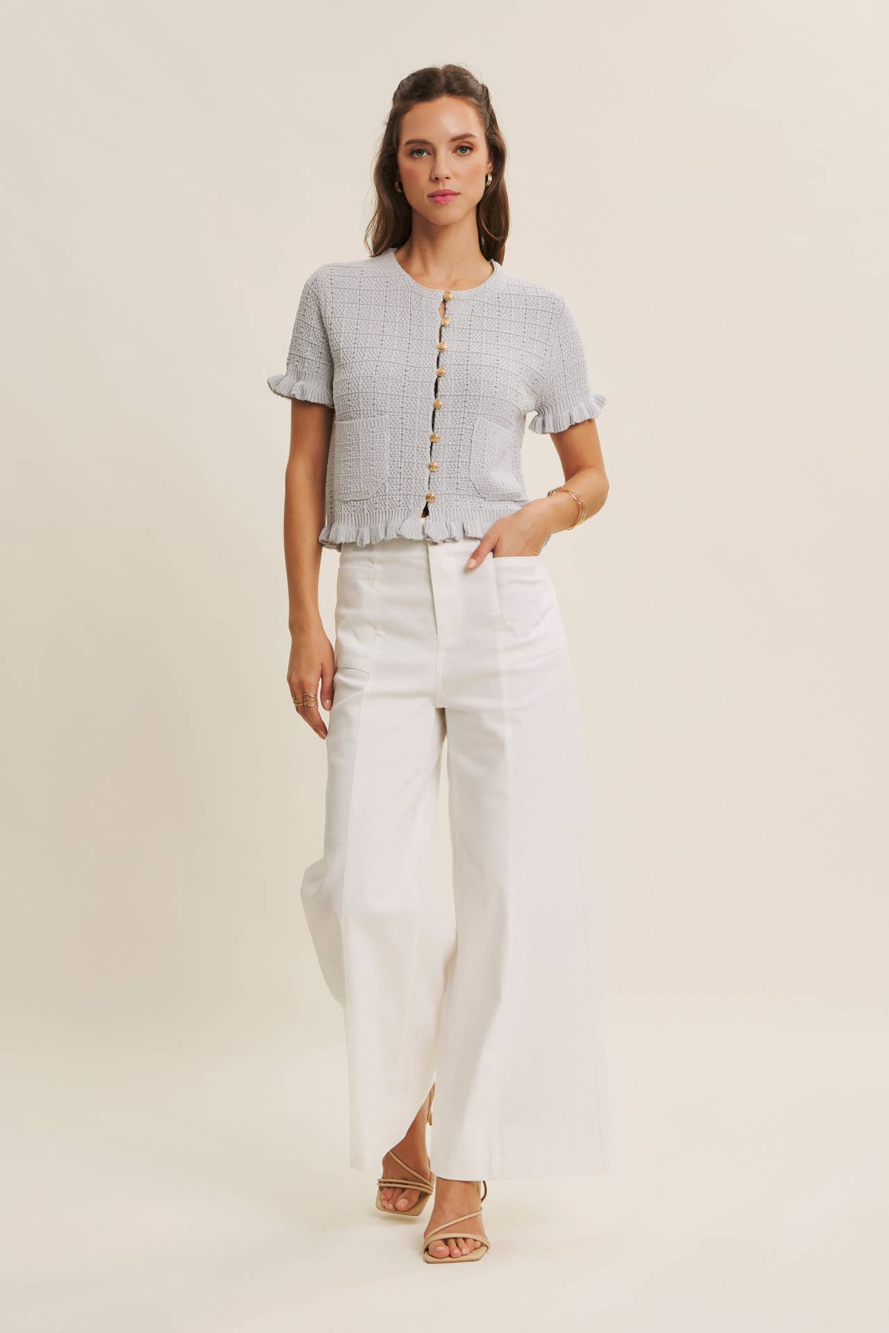 STRETCHY WIDE-LEG ANKLE LENGTH PANTS