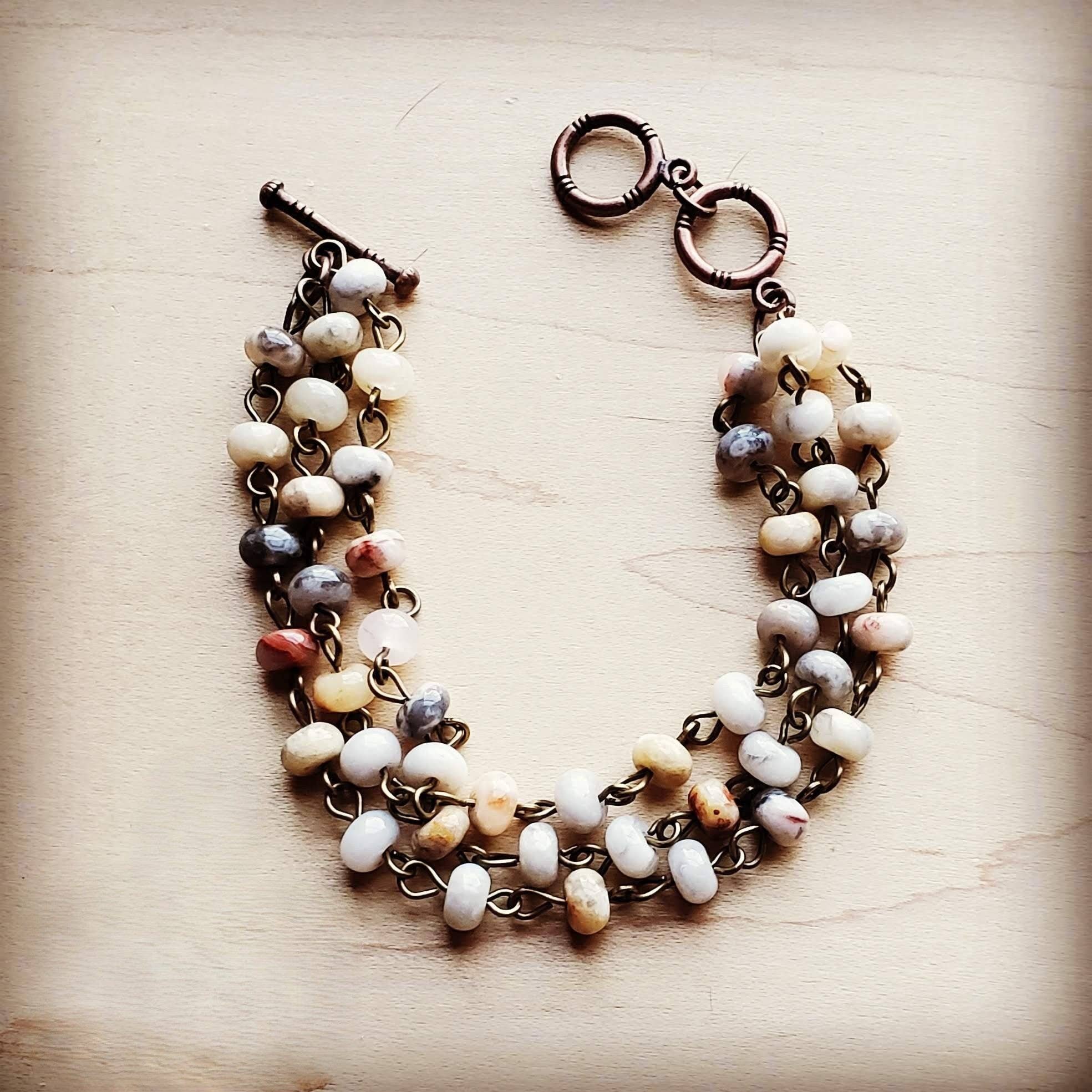 Natural Agate Triple Strand Bracelet