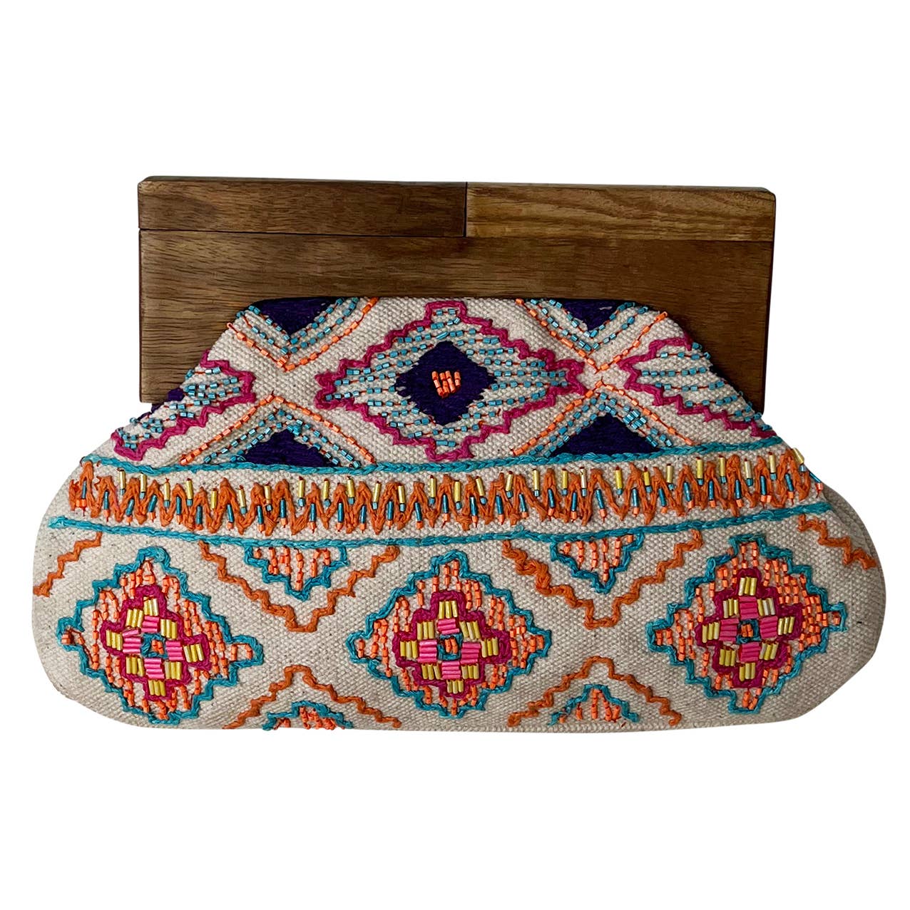 Beaded Clutch with Wooden Handle