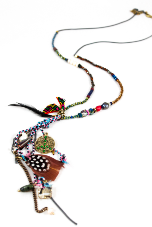 Dangle Necklace w/Charms and Feathers
