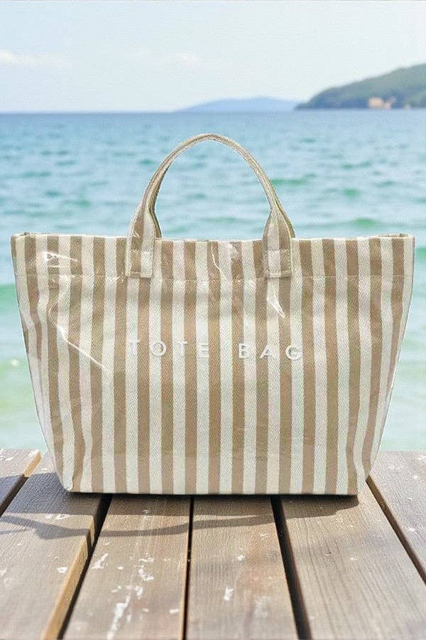 Tan and Beige Striped TOTE BAG