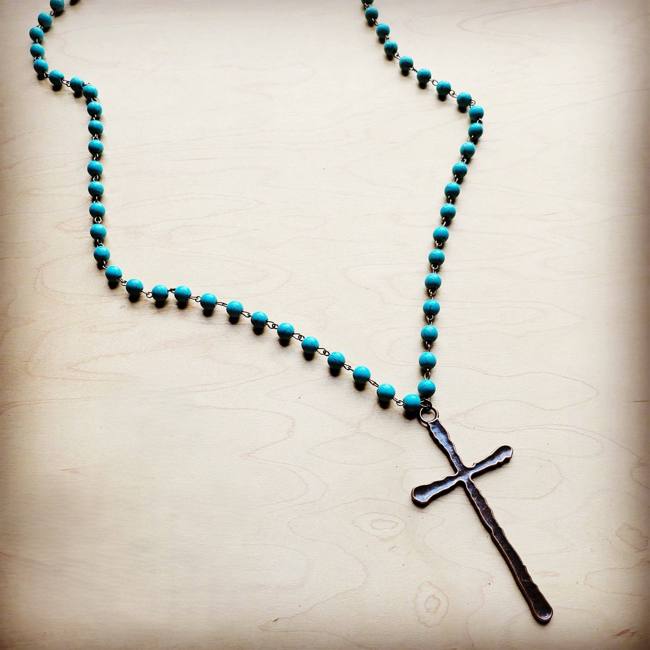 Turquoise Necklace w Antique Copper Cross