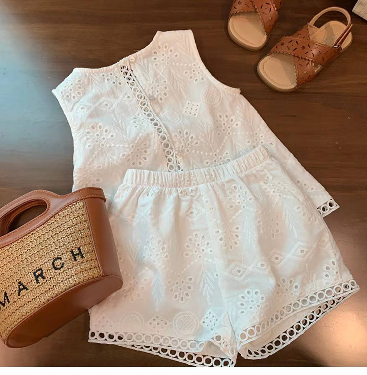 Eyelet Embroidery Shorts Set