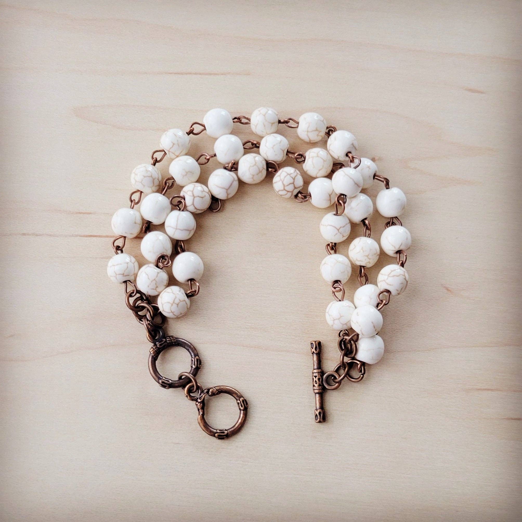 White Turquoise Triple Strand Bracelet