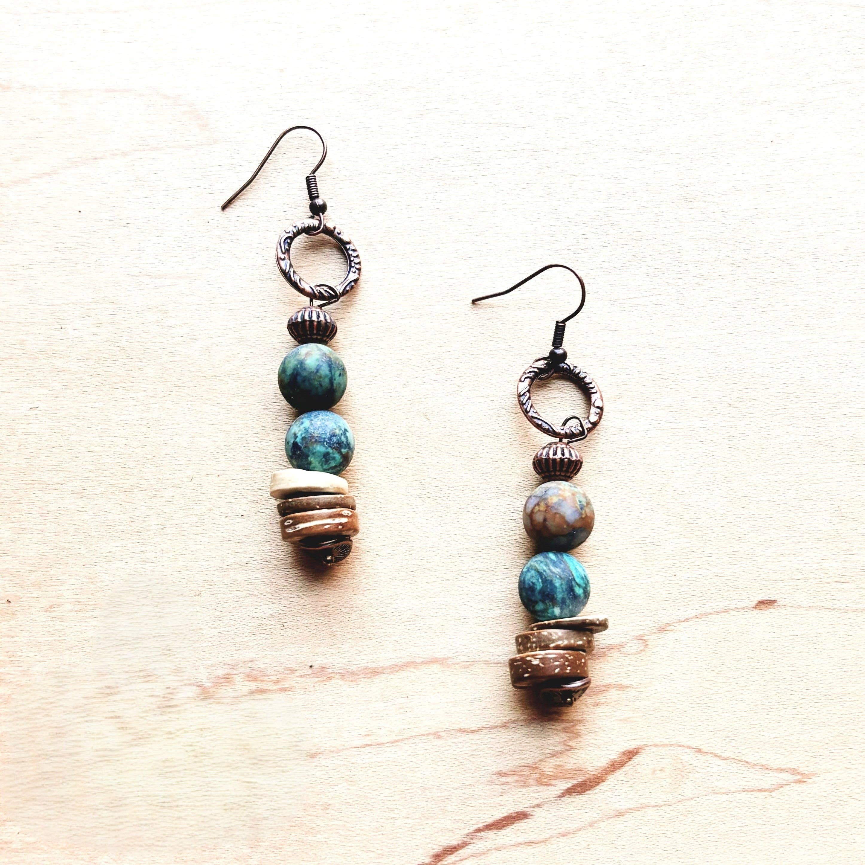 African Turquoise and Wood Earrings