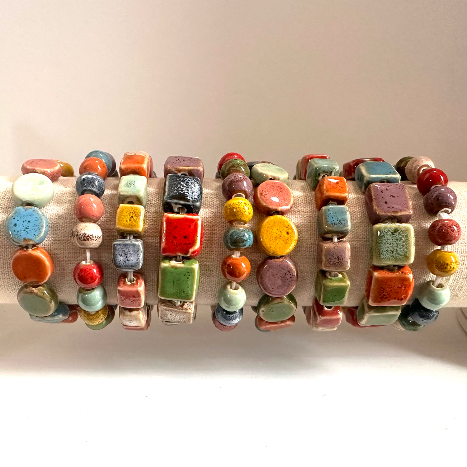 Multi-Color Clay Beaded Stretch Bracelets