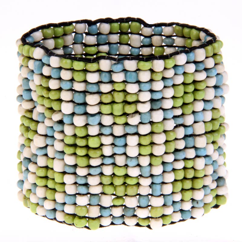 Loomed cuff glass beds stretch diamond lime turquoise cream