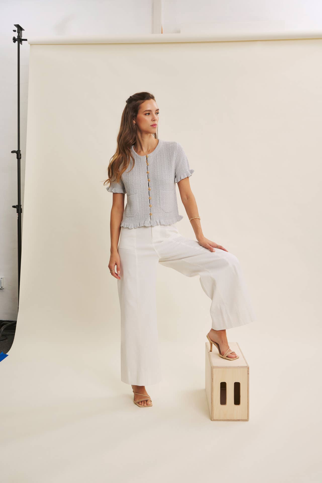 STRETCHY WIDE-LEG ANKLE LENGTH PANTS