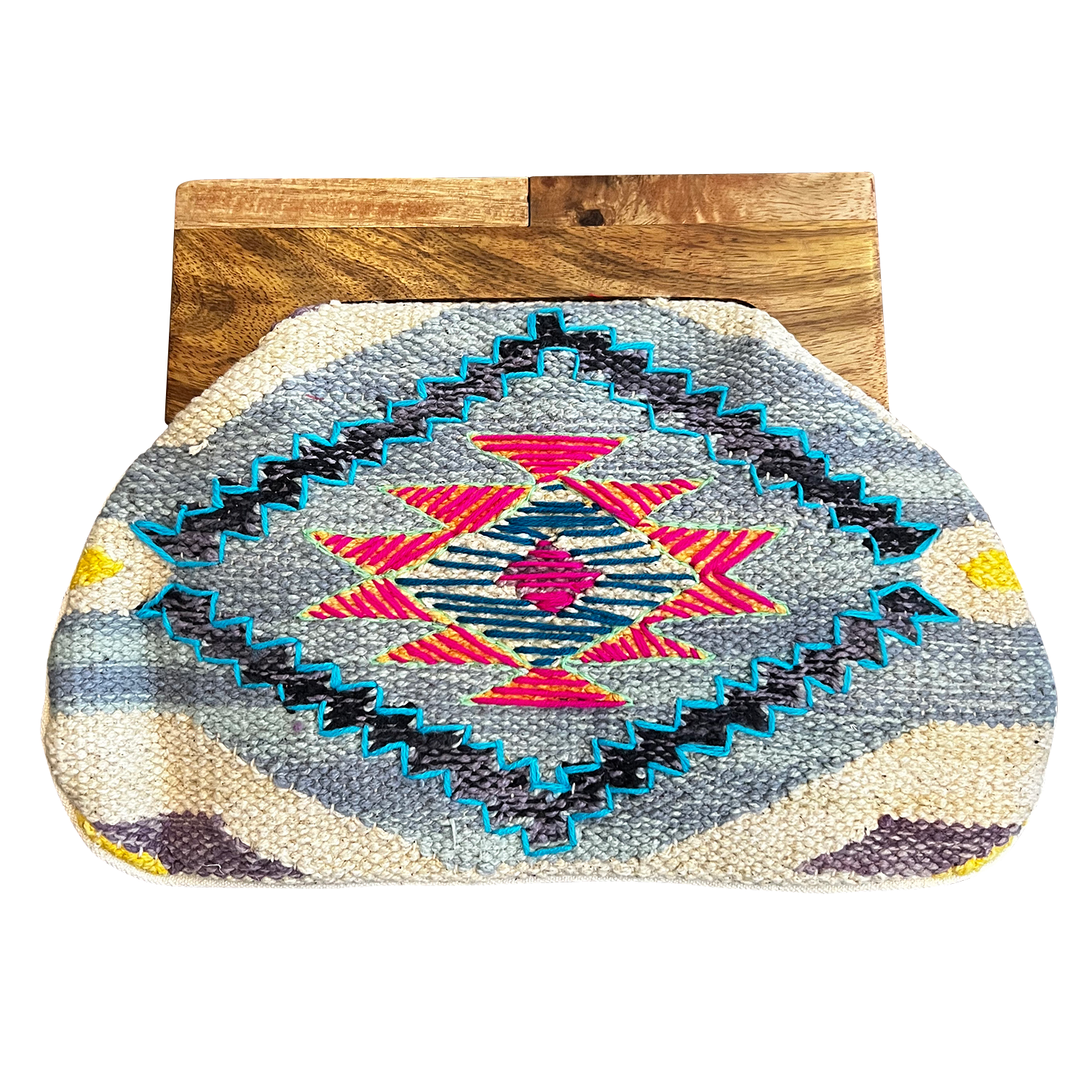 Woven Clutch with Wooden Handle
