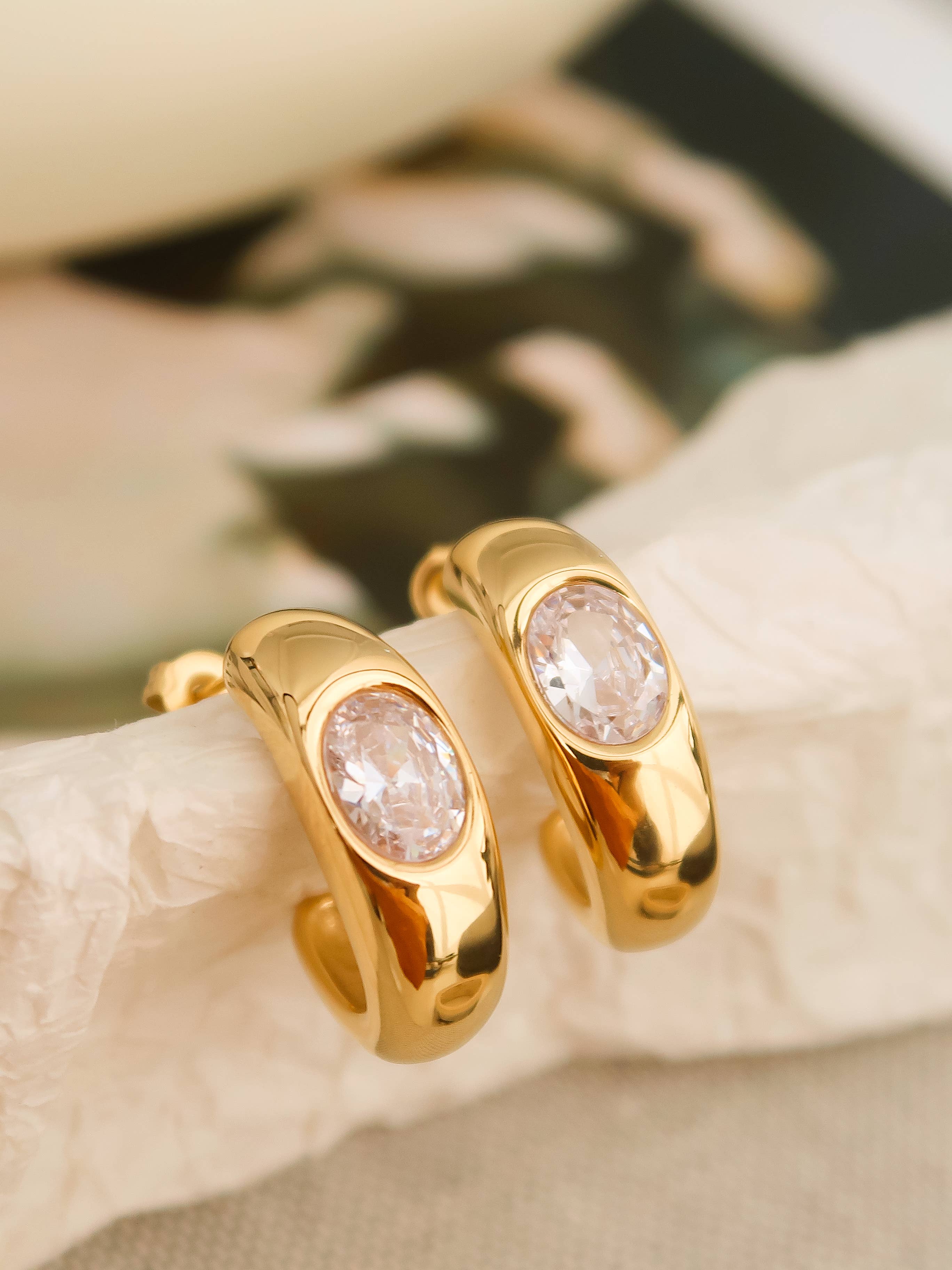 18K Gold Non-Tarnish CZ Hoop Earring