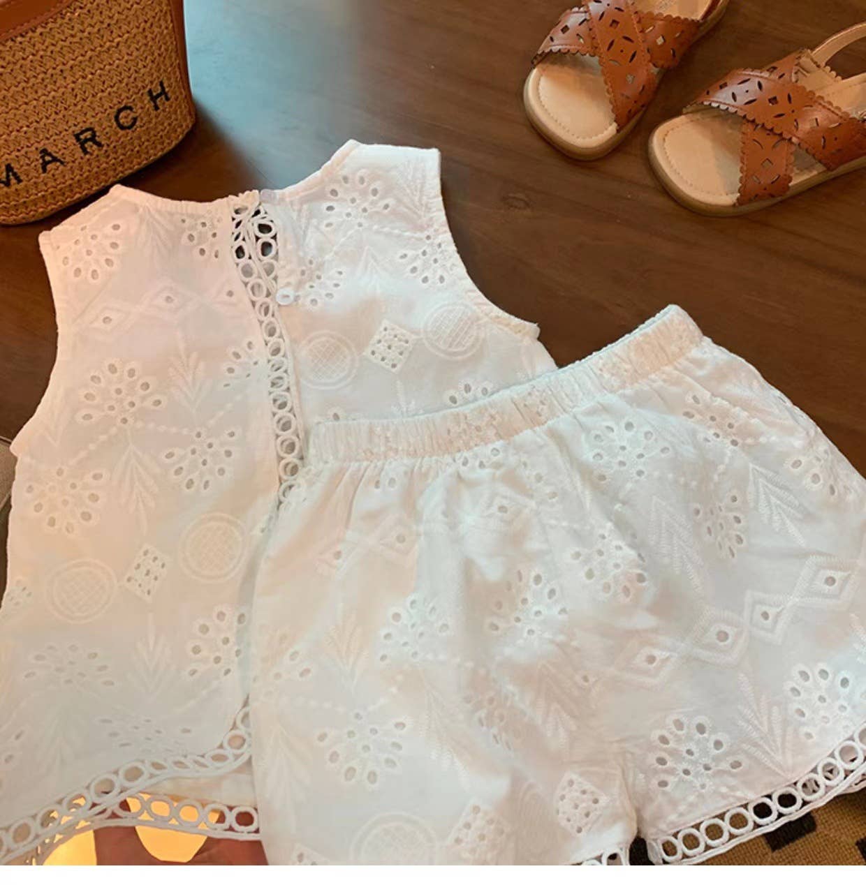 Eyelet Embroidery Shorts Set