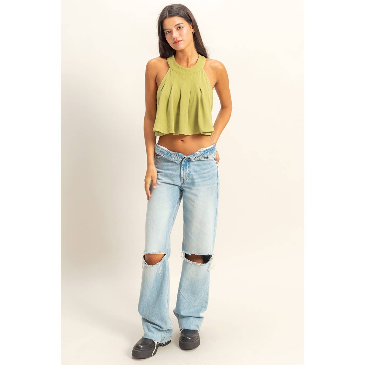 Pleated Ruffle Crop