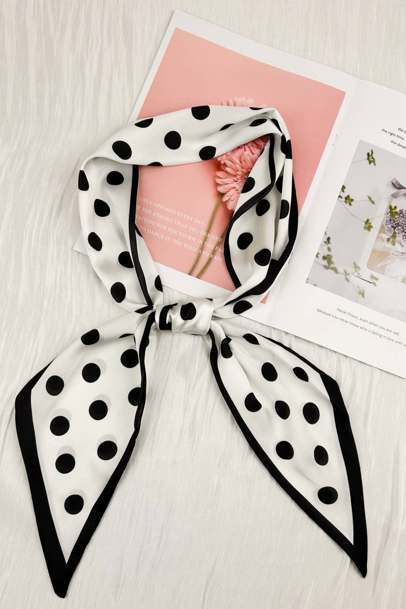 Black & White Polka Dot Satin Silky Skinny Scarf