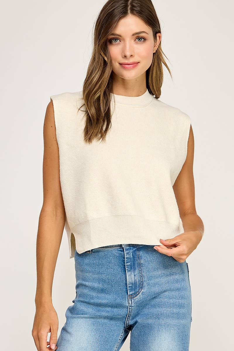 RIBBED SLEEVELESS KNIT TOP