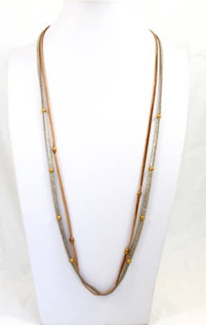 Long Leather Necklace with Metal Nuggets