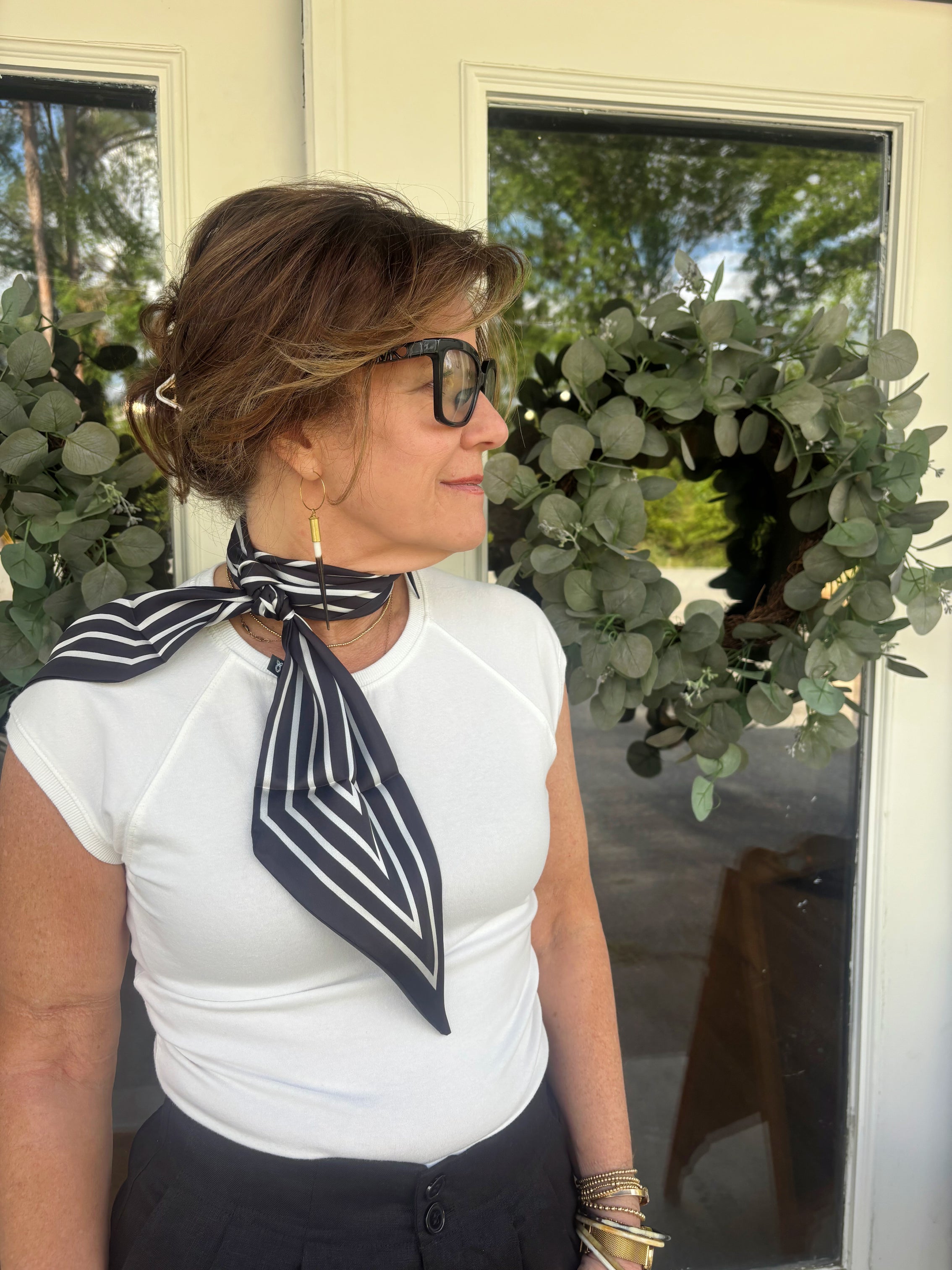 Striped Satin Silky Skinny Scarf