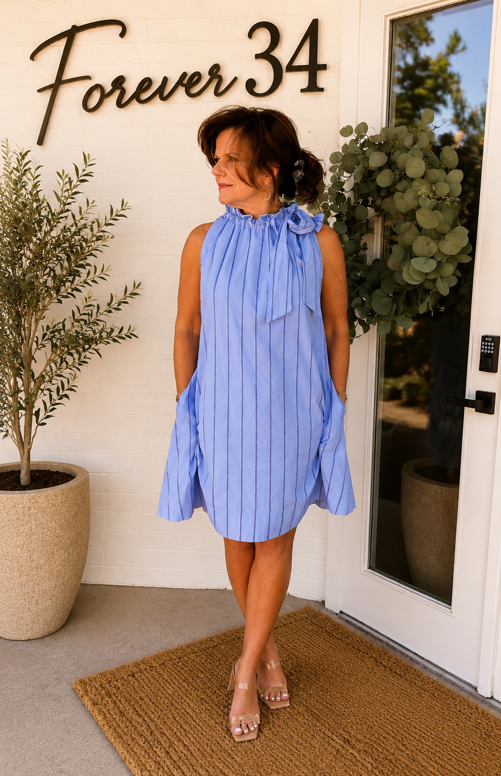 Ruffle Neck Tie Dress