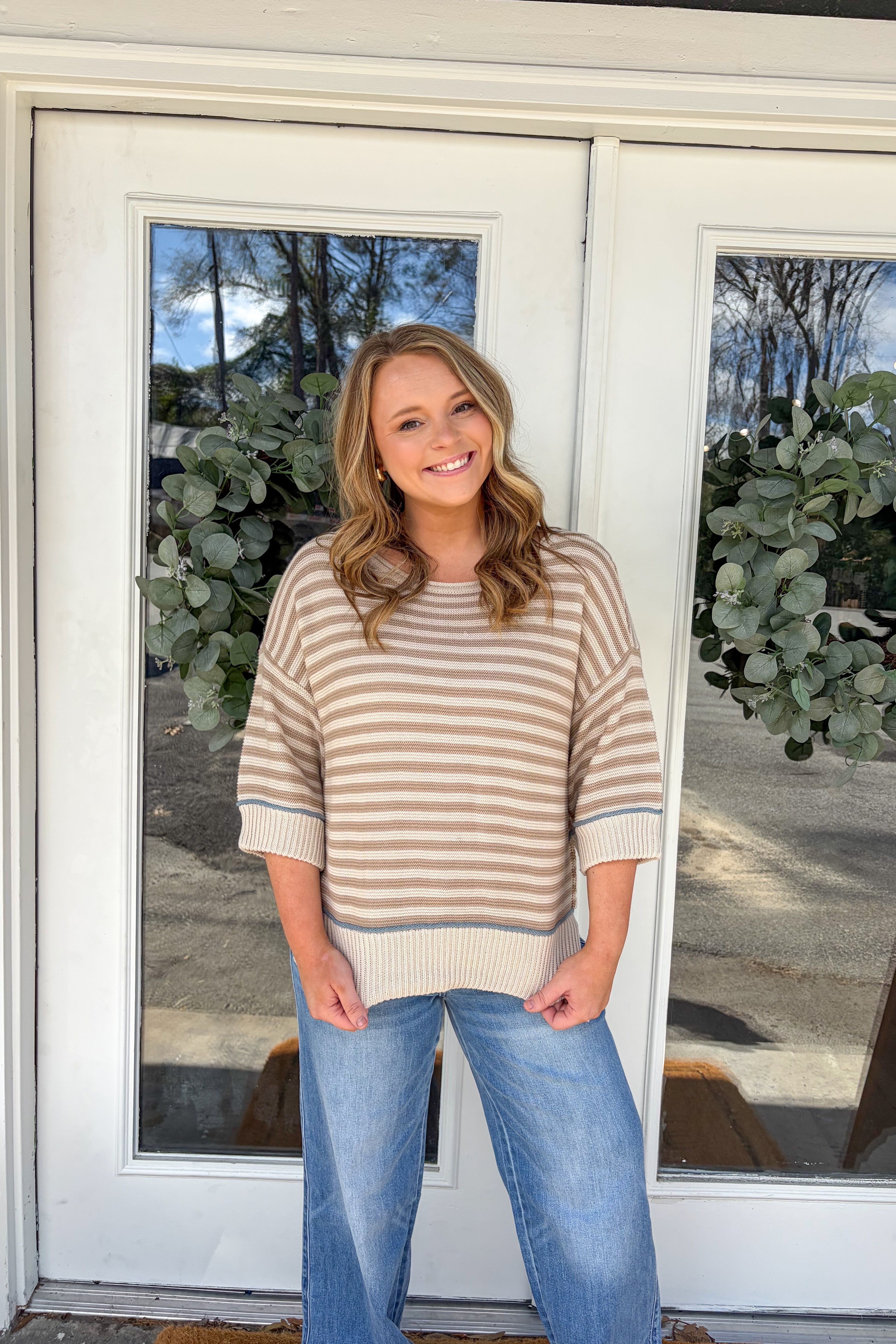 Stripe Contrast Trim Sweater