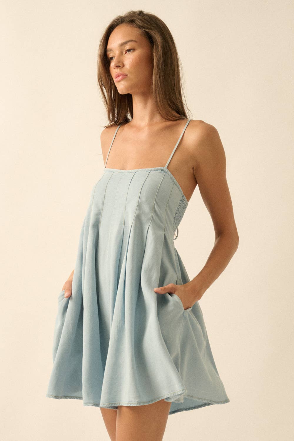 Denim Pleated Romper