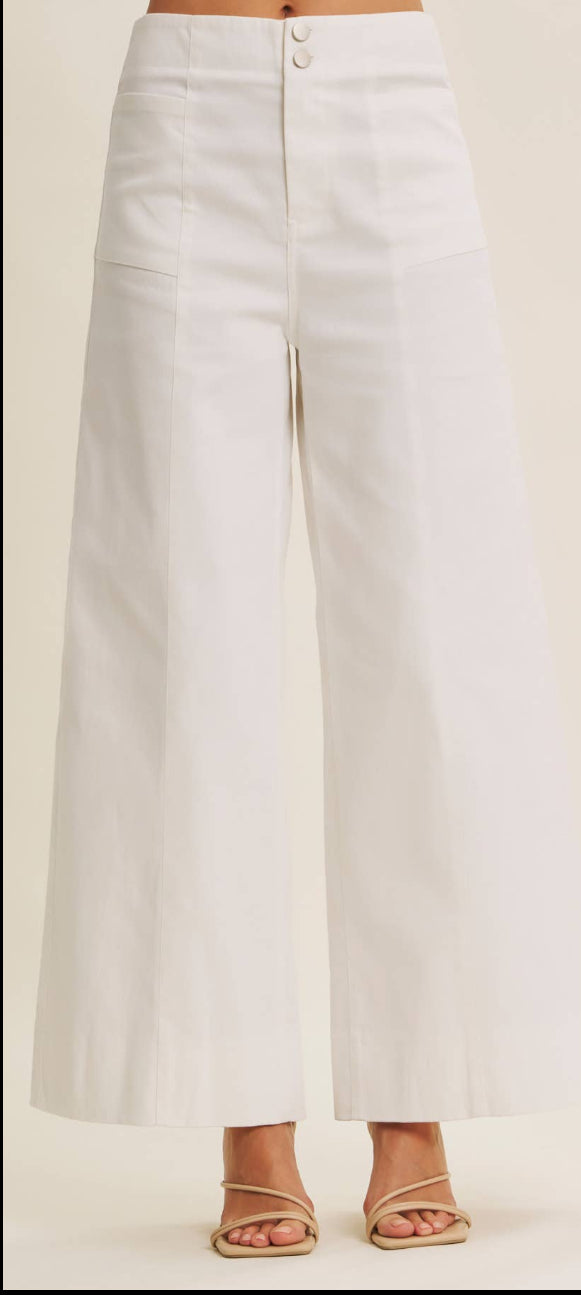 STRETCHY WIDE-LEG ANKLE LENGTH PANTS